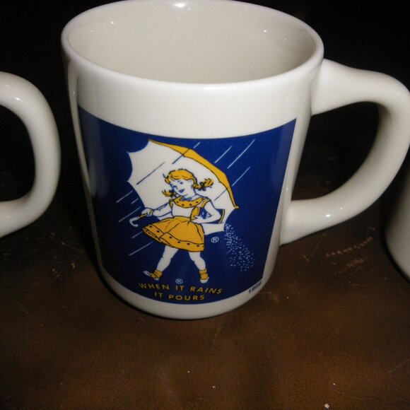 3 Vintage Morton Salt Umbrella Girl Coffee Mugs 1921 1956 1968 Made in Japan - Picture 3 of 7